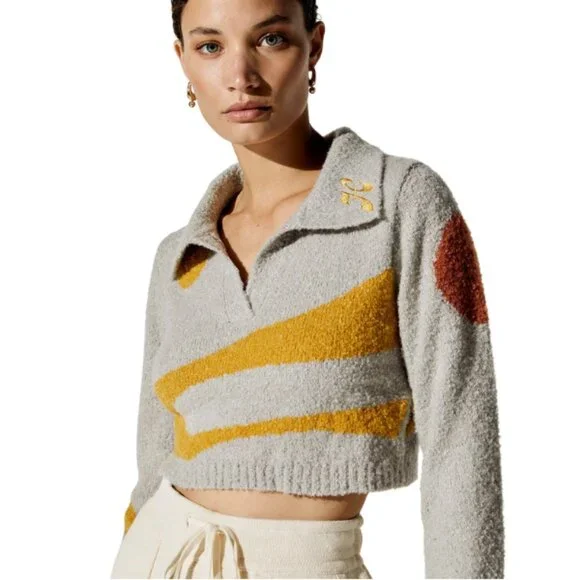 HONOR THE GIFT Pattern Block Long Sleeve Sweatshirt Size Large Cozy Cropped - Picture 1 of 5